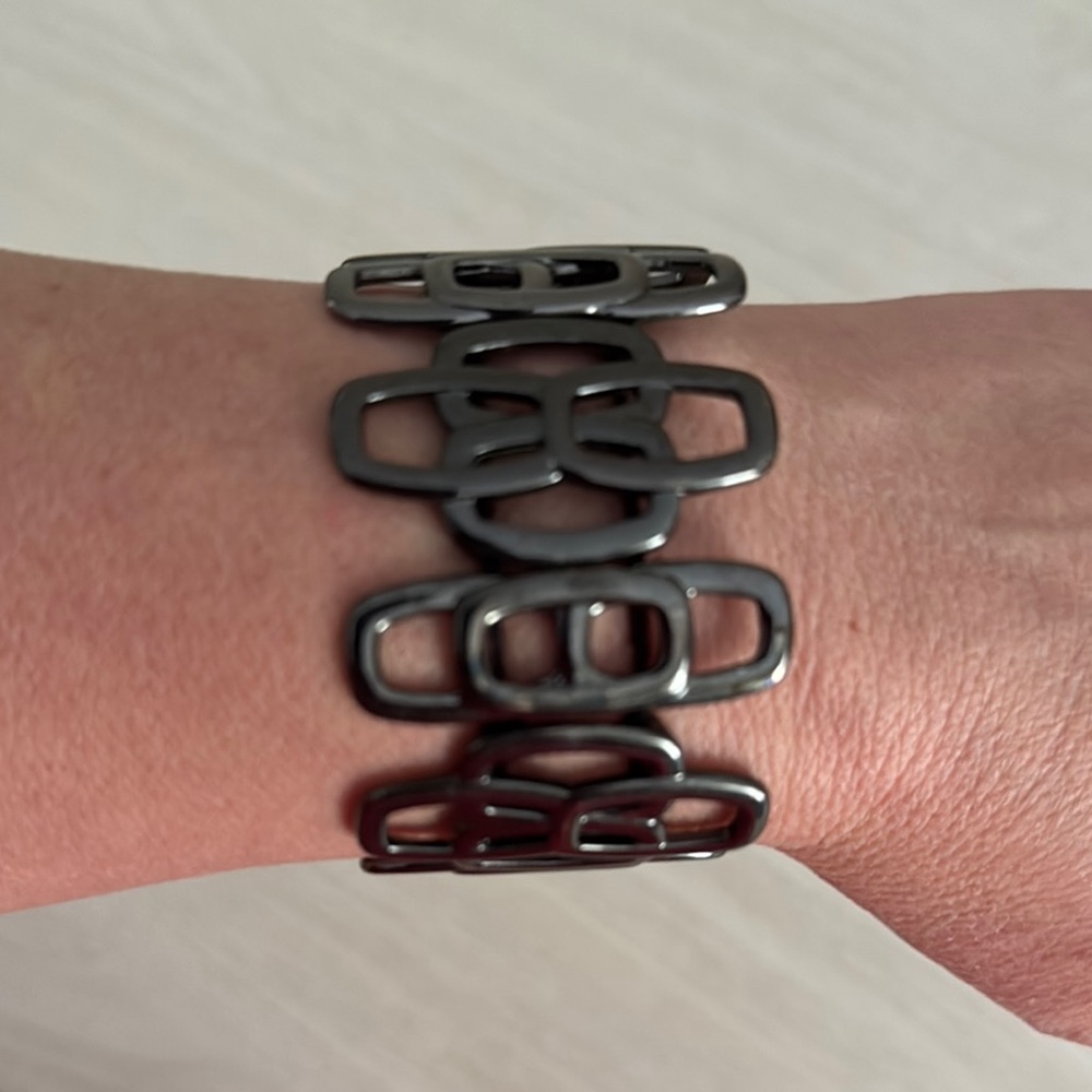 Black Gunmetal Geometric Link Stretch Bracelet EUC